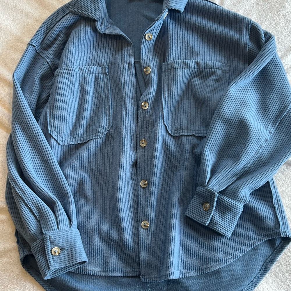 Blue Corduroy Button-Up Shirt